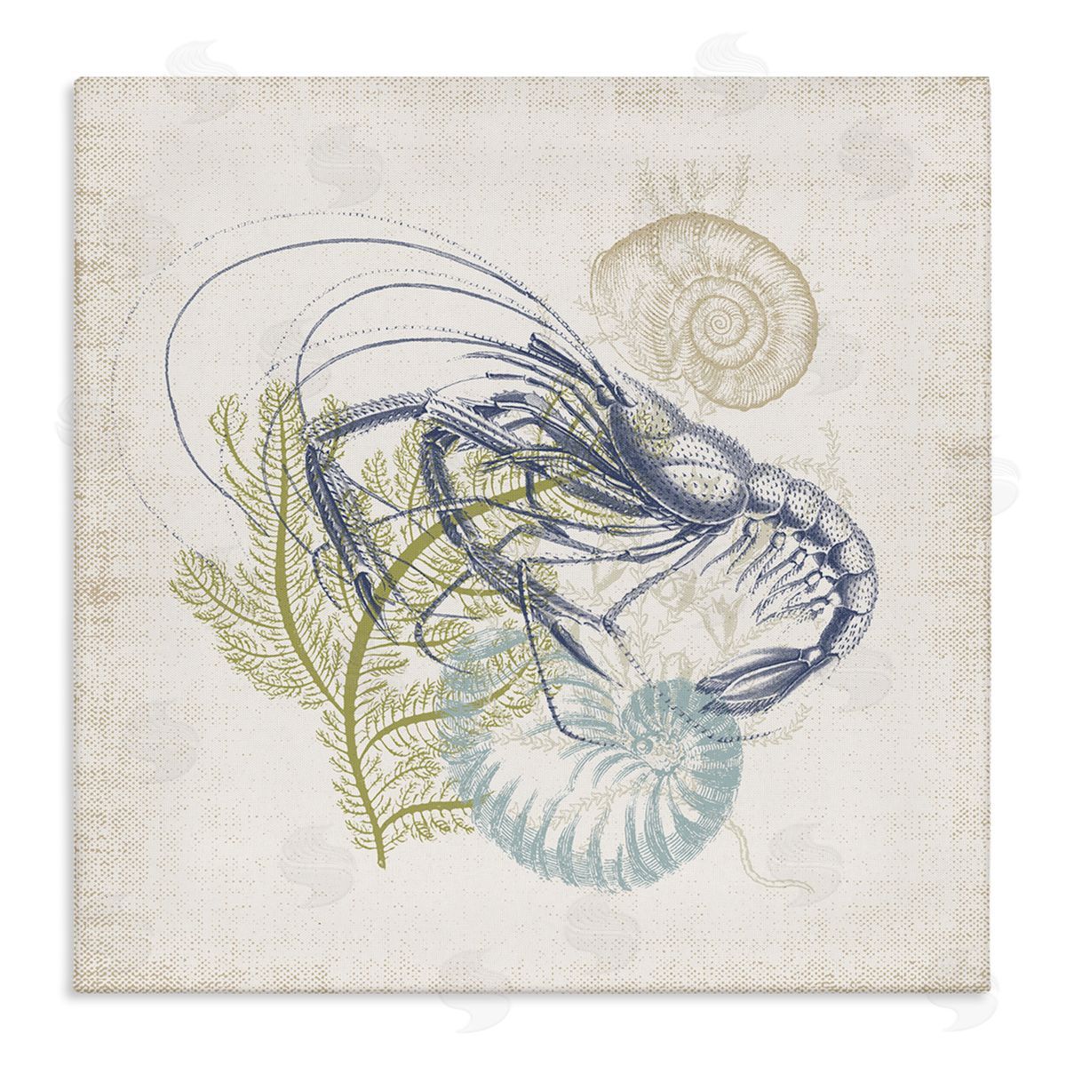 Victoria Barnes Nautical Layered Sea Life Crawdad Ocean Botanicals Stretched Canvas Wall Art Print