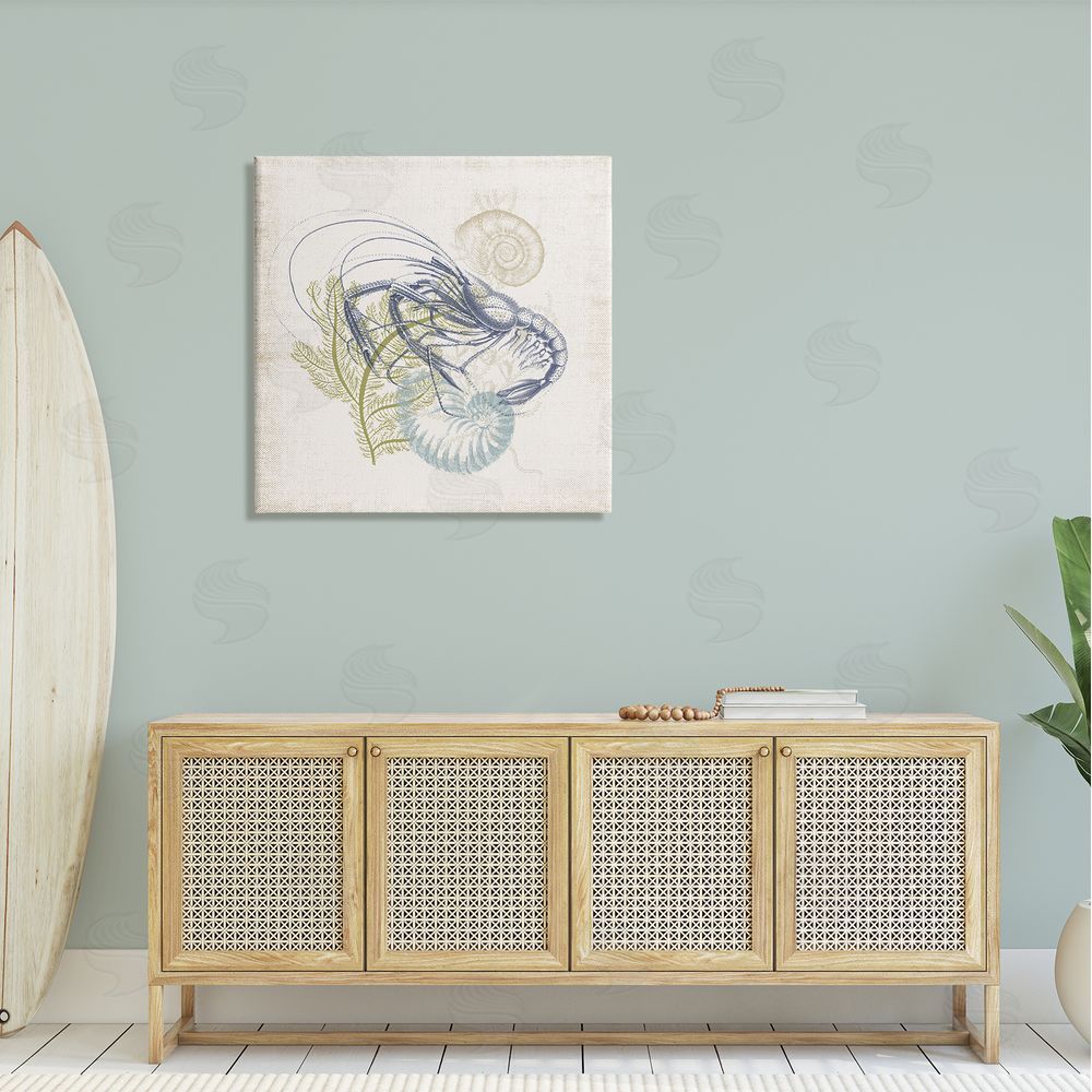 Victoria Barnes Nautical Layered Sea Life Crawdad Ocean Botanicals Canvas Wall Art in Room