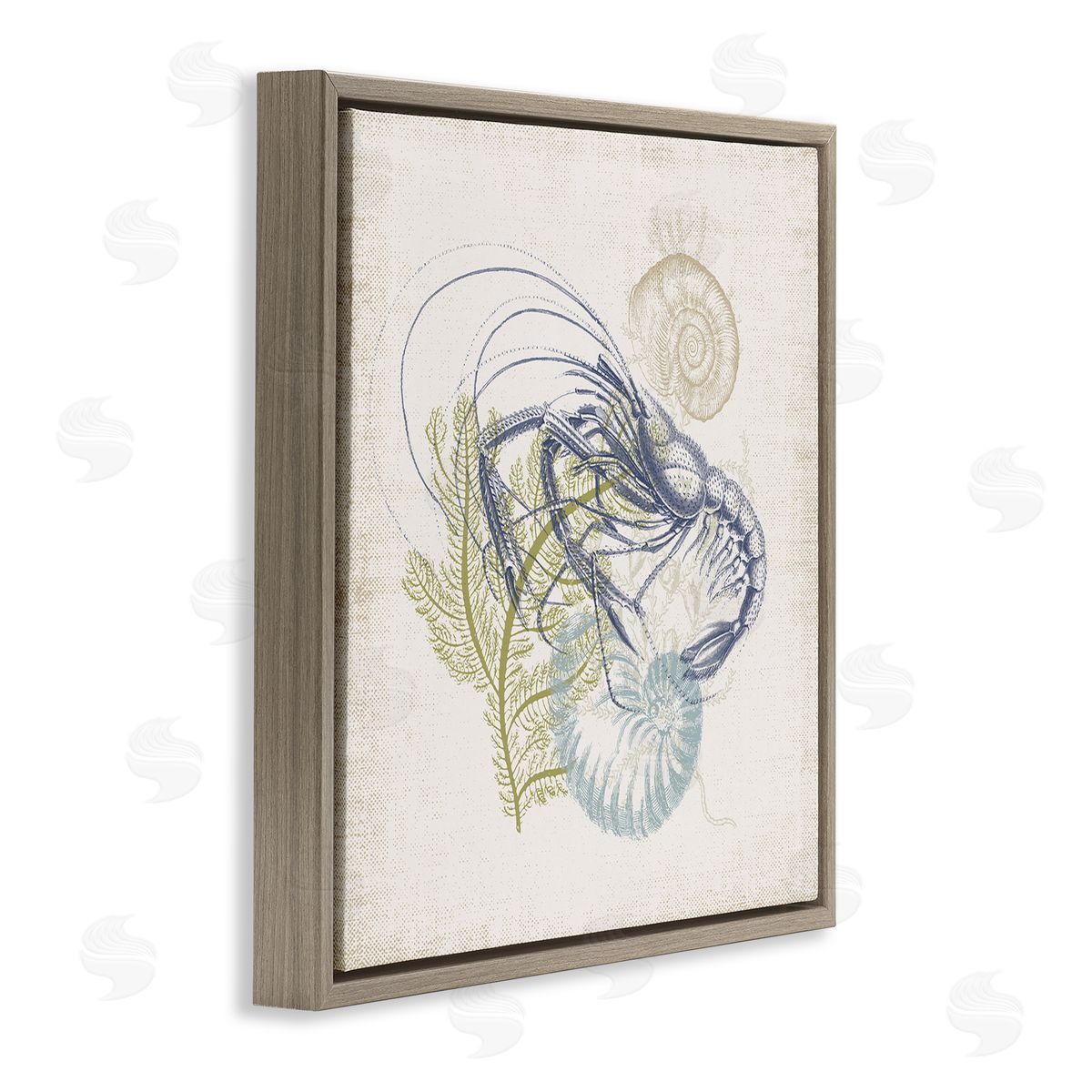 Victoria Barnes Nautical Layered Sea Life Crawdad Ocean Botanicals Brown Floating Frame Canvas Wall Art Print