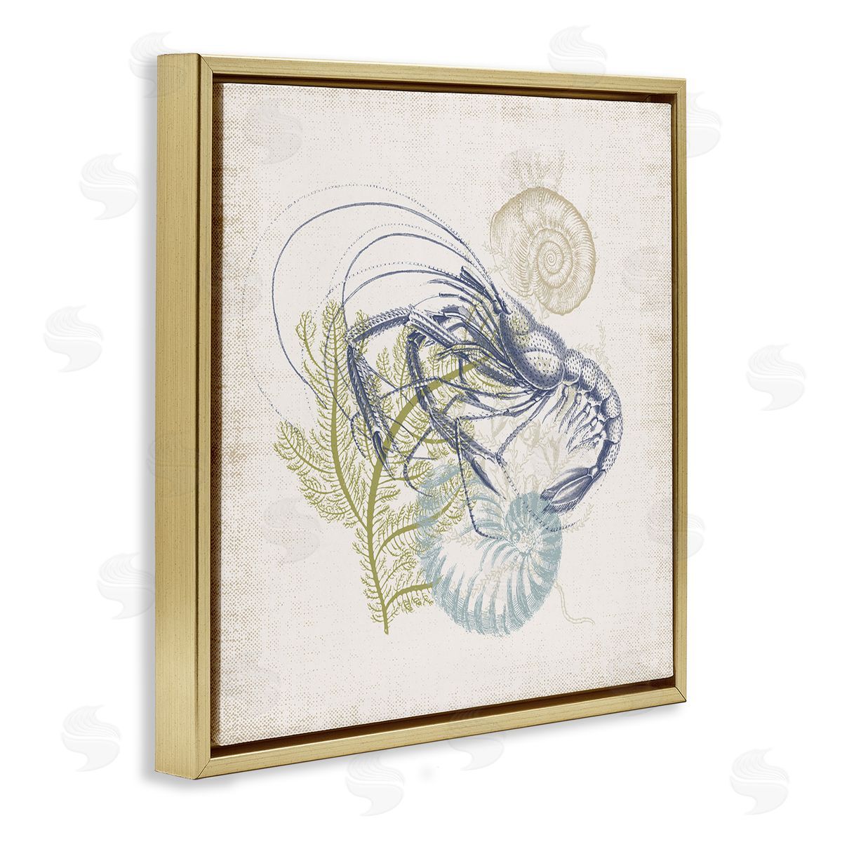 Victoria Barnes Nautical Layered Sea Life Crawdad Ocean Botanicals Gold Floating Frame Canvas Wall Art Print