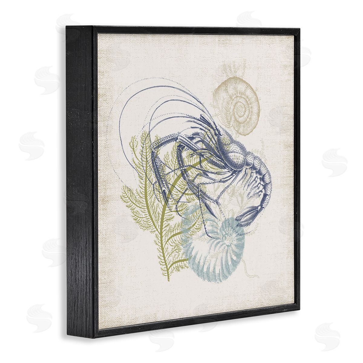Victoria Barnes Nautical Layered Sea Life Crawdad Ocean Botanicals Black Framed Glicee Wall Art Print