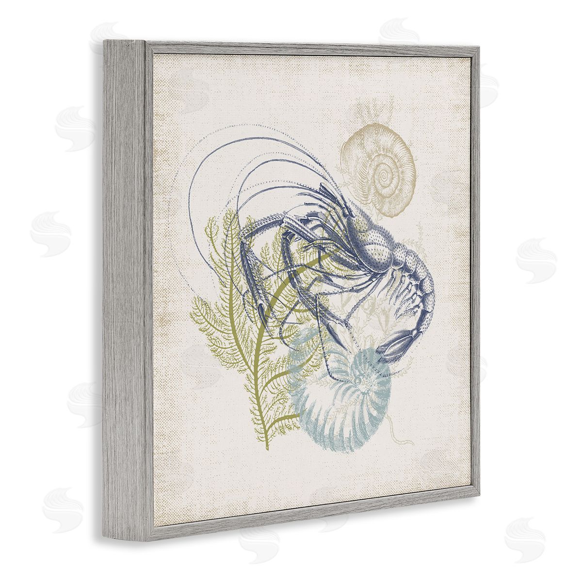 Victoria Barnes Nautical Layered Sea Life Crawdad Ocean Botanicals Gray Framed Glicee Wall Art Print