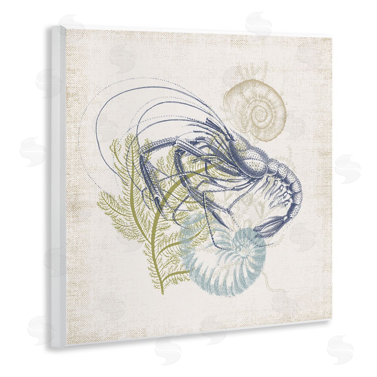 Victoria Barnes Nautical Layered Sea Life Crawdad Ocean Botanicals Wooden Wall Plaque Art Print