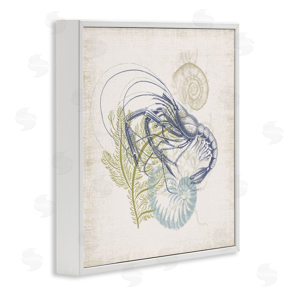 Victoria Barnes Nautical Layered Sea Life Crawdad Ocean Botanicals White Framed Glicee Wall Art Print