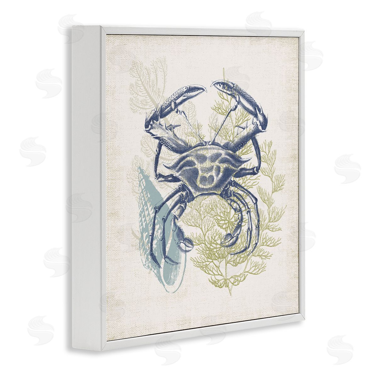 Victoria Barnes Ocean Crab Detailed Botanical Overlay Rustic Design White Framed Glicee Wall Art Print