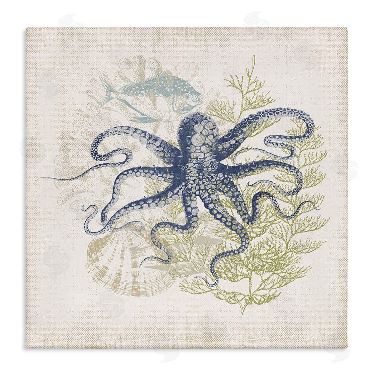 Victoria Barnes Weathered Sea Life Overlay Pattern Aquatic Octopus  Stretched Canvas Wall Art Print