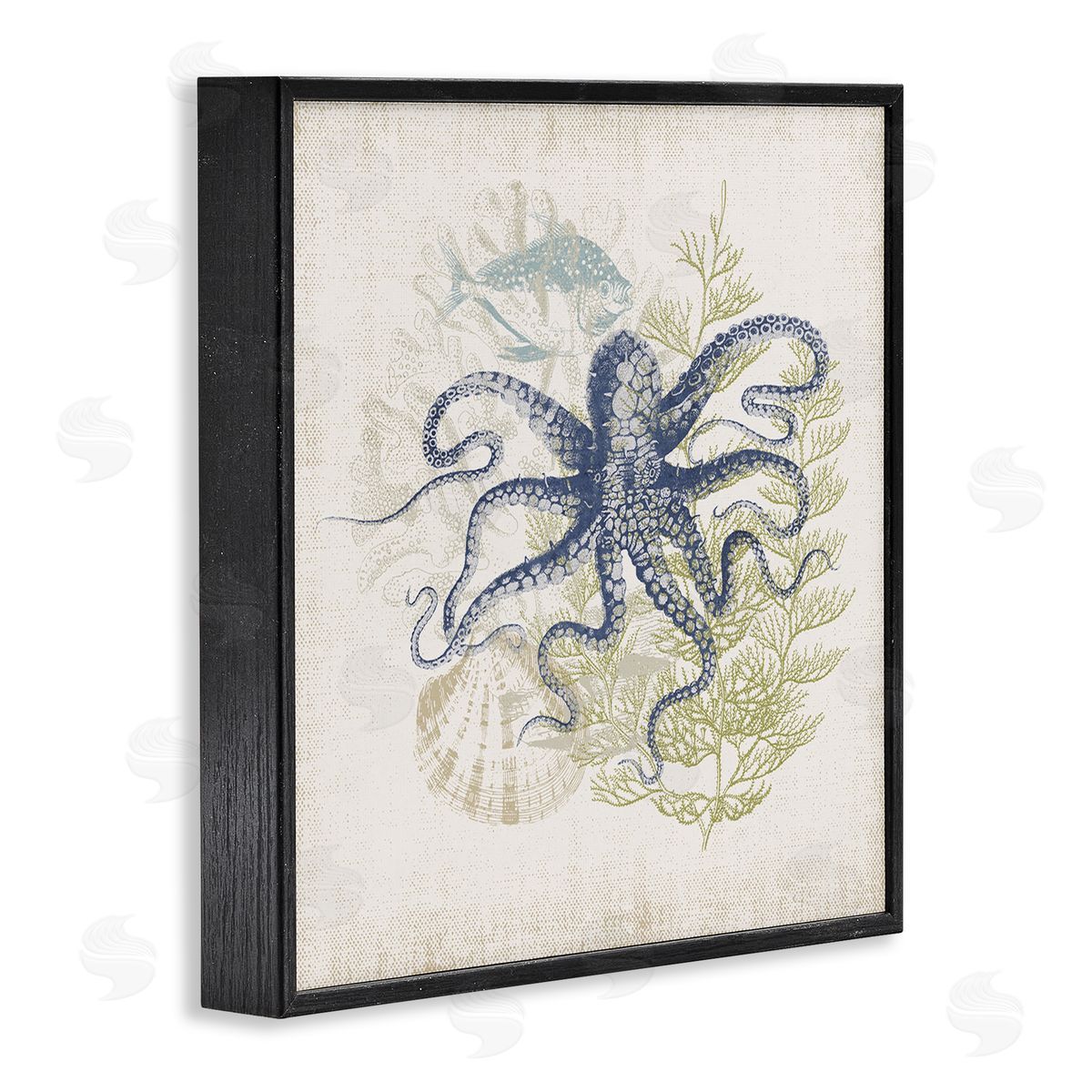 Victoria Barnes Weathered Sea Life Overlay Pattern Aquatic Octopus  Black Framed Glicee Wall Art Print