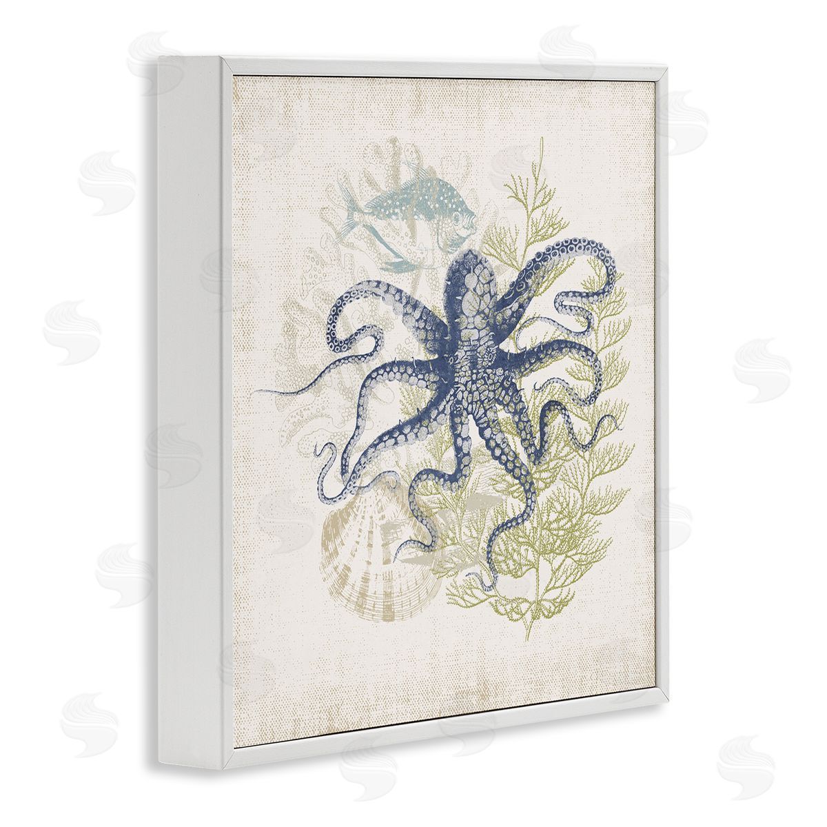 Victoria Barnes Weathered Sea Life Overlay Pattern Aquatic Octopus  White Framed Glicee Wall Art Print