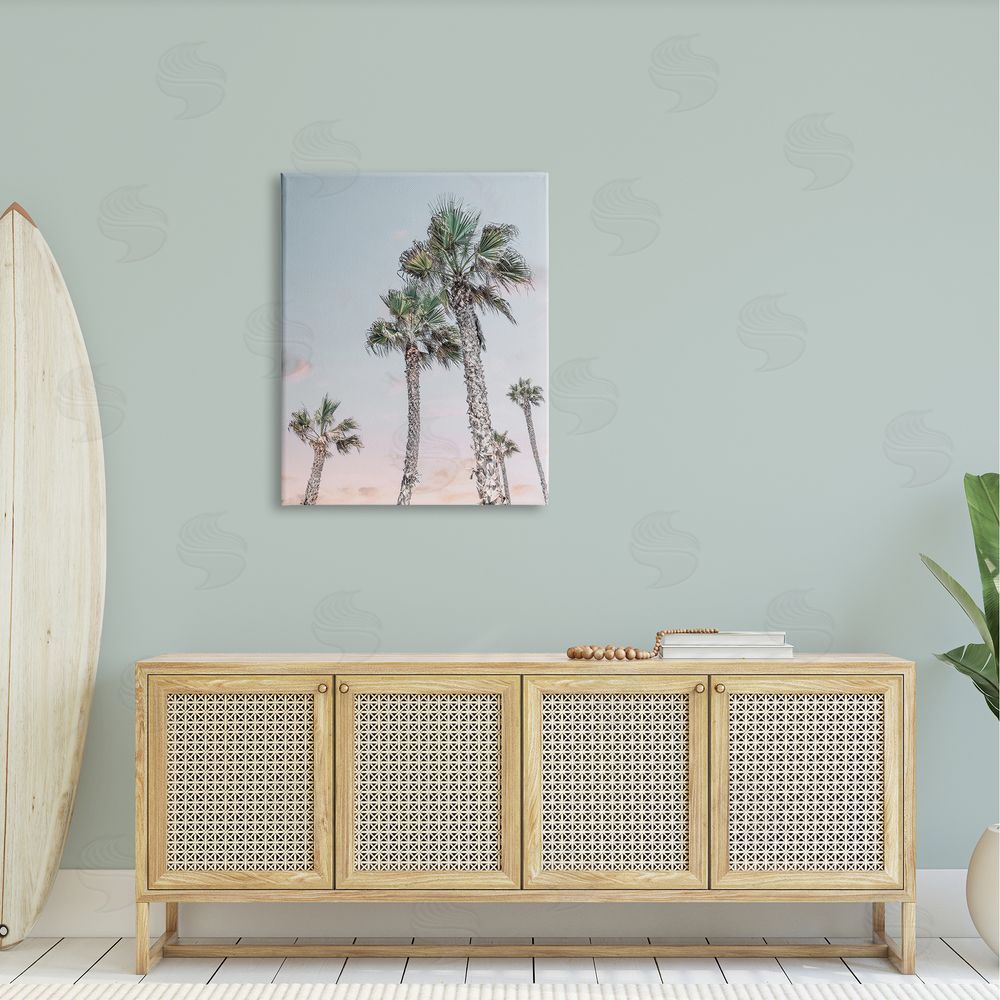 Natalie Carpentieri Tall Tropical Palm Trees Clear Sunset Sky Canvas Wall Art Print in Room