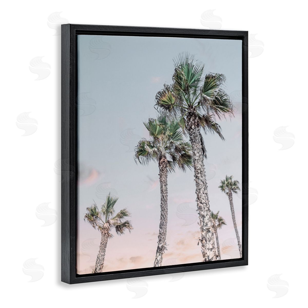 Natalie Carpentieri Tall Tropical Palm Trees Clear Sunset Sky Black Floating Frame Canvas Wall Art Print