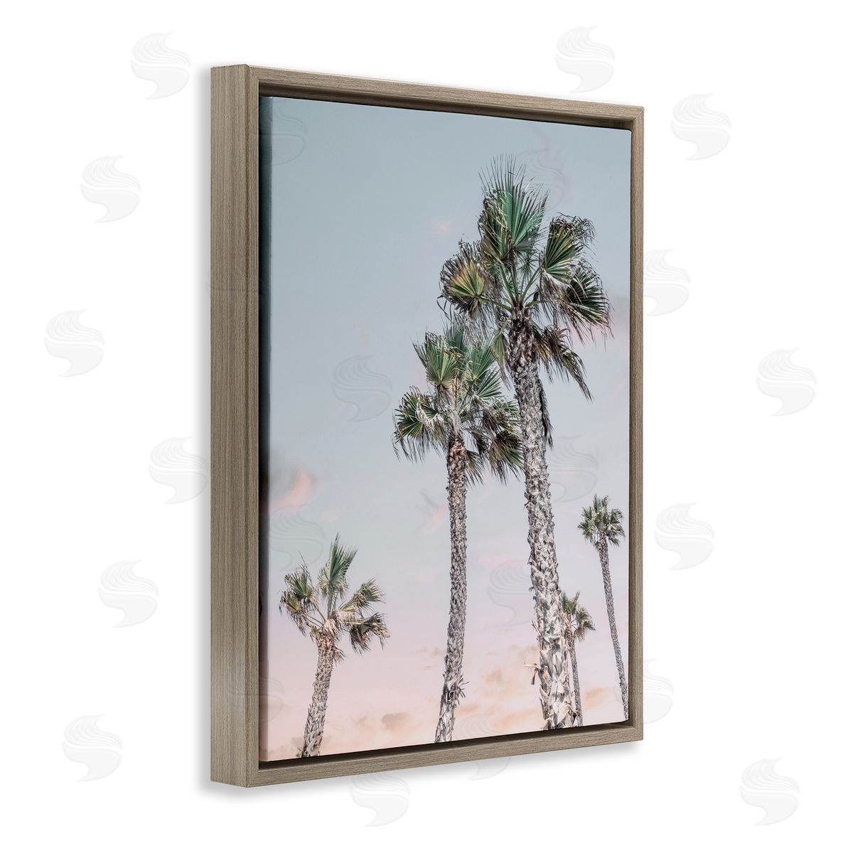 Natalie Carpentieri Tall Tropical Palm Trees Clear Sunset Sky Brown Floating Frame Canvas Wall Art Print