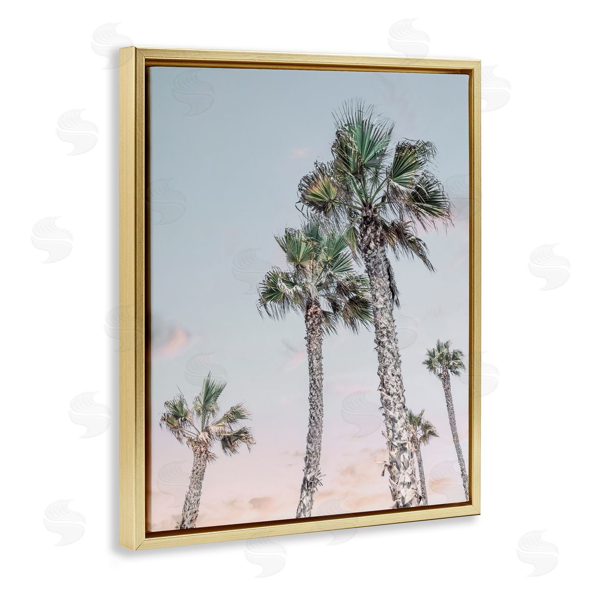 Natalie Carpentieri Tall Tropical Palm Trees Clear Sunset Sky Gold Floating Frame Canvas Wall Art Print