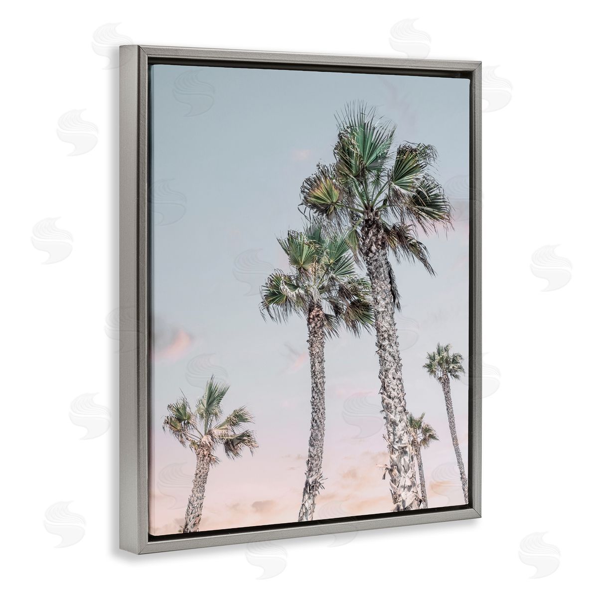 Natalie Carpentieri Tall Tropical Palm Trees Clear Sunset Sky Gray Floating Frame Canvas Wall Art Print
