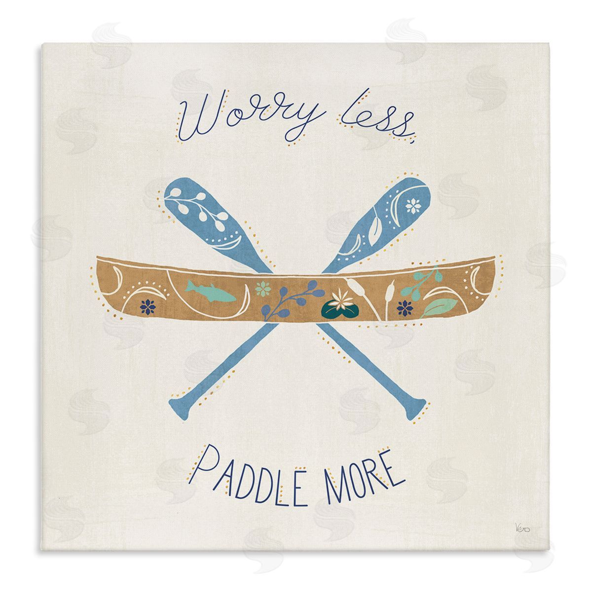 Veronique Charron Worry Less Paddle More Canoe Boat Typography  Stretched Canvas Wall Art Print