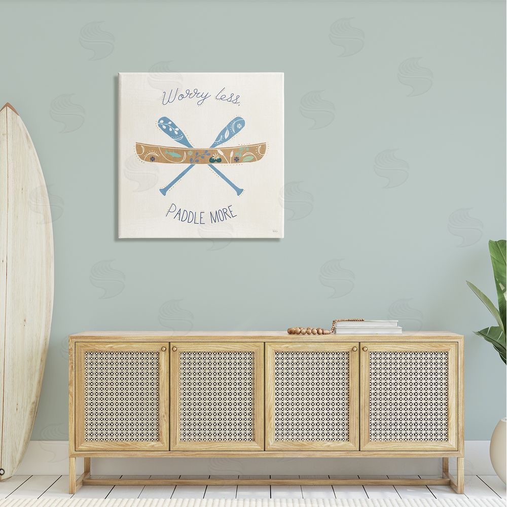 Veronique Charron Worry Less Paddle More Canoe Boat Typography  Canvas Wall Art in Room