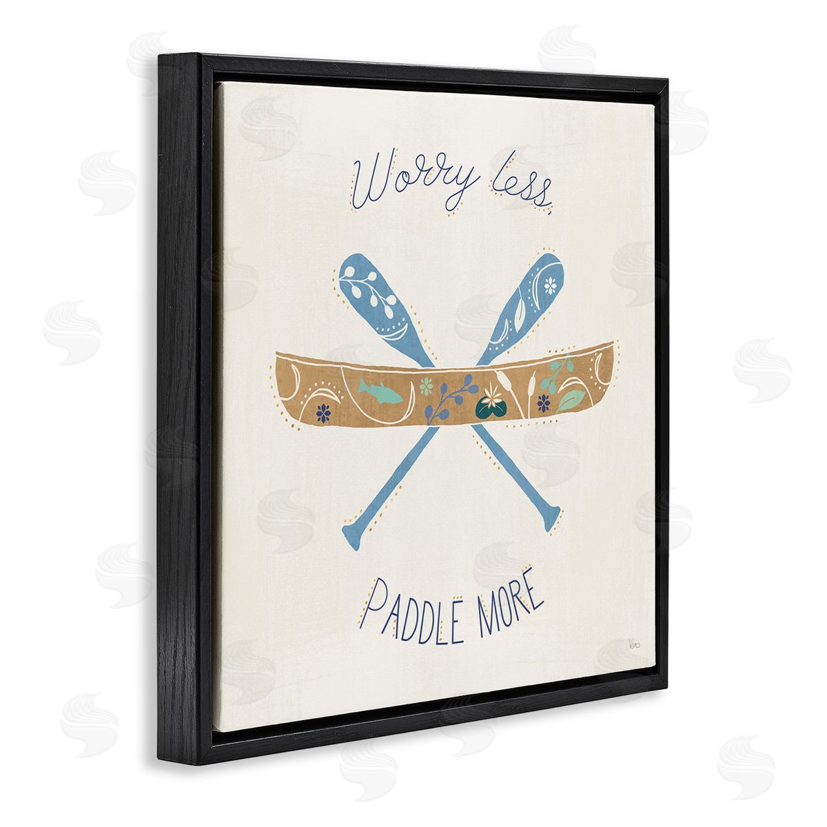 Veronique Charron Worry Less Paddle More Canoe Boat Typography  Black Floating Frame Canvas Wall Art Print