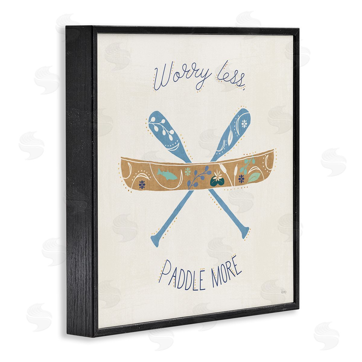 Veronique Charron Worry Less Paddle More Canoe Boat Typography  Black Framed Glicee Wall Art Print