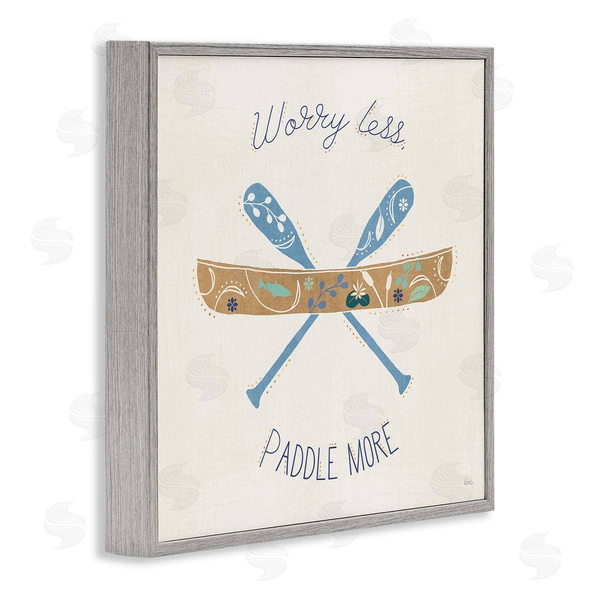 Veronique Charron Worry Less Paddle More Canoe Boat Typography  Gray Framed Glicee Wall Art Print