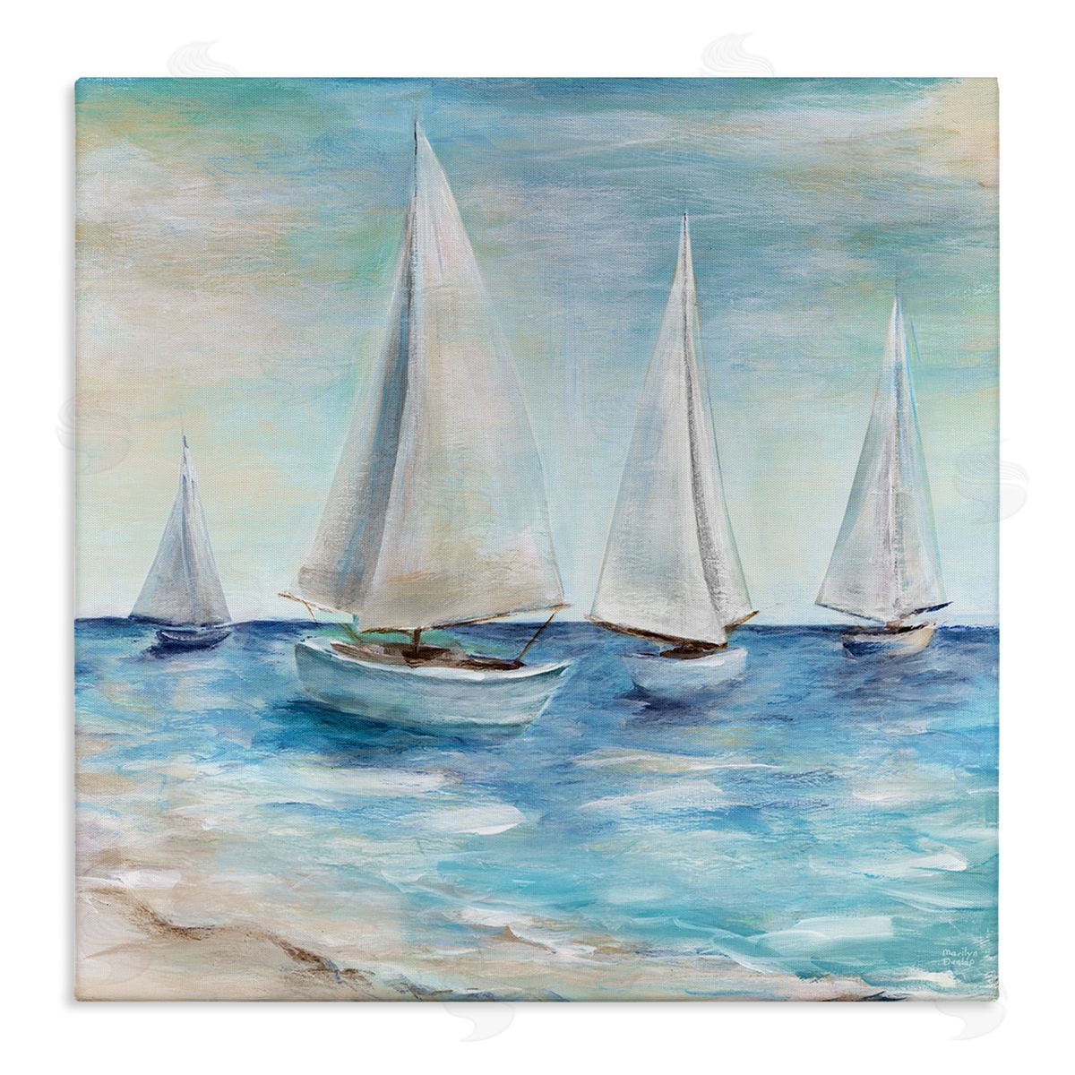Sailboats Floating Peacefully Canvas Wall Art, Home Decor by Marilyn Dunlap