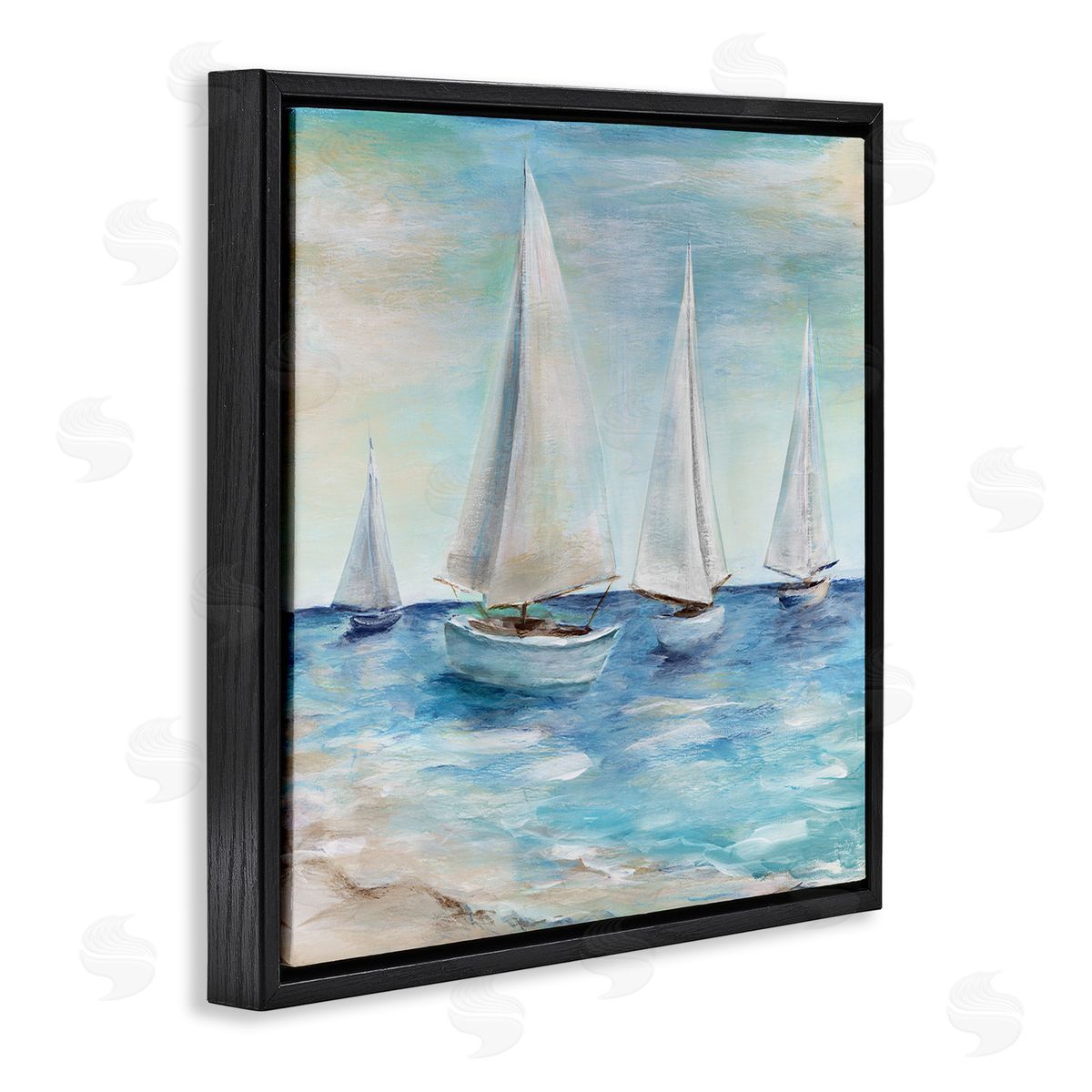 Sailboats Floating Peacefully Black Floating Frame Canvas Wall Art, Home Decor by Marilyn Dunlap