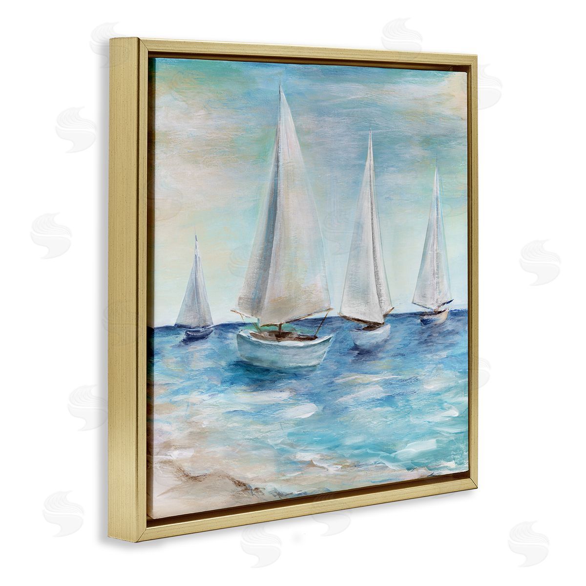 Sailboats Floating Peacefully Gold Floating Frame Canvas Wall Art, Home Decor by Marilyn Dunlap
