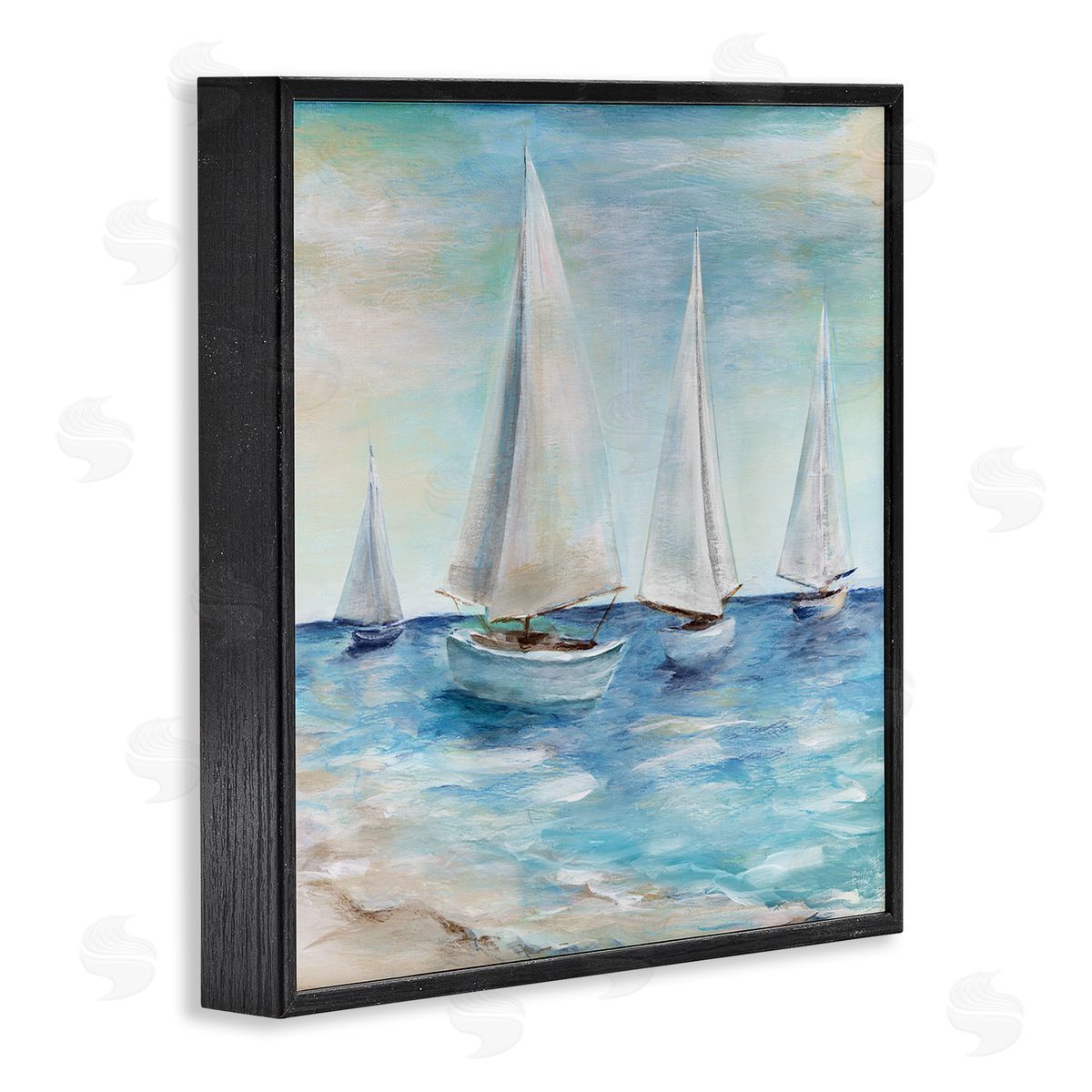 Sailboats Floating Peacefully Black Frame Print Wall Art, Home Decor by Marilyn Dunlap
