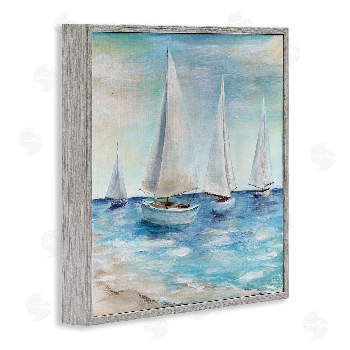 Sailboats Floating Peacefully Grey Frame Print Wall Art, Home Decor by Marilyn Dunlap