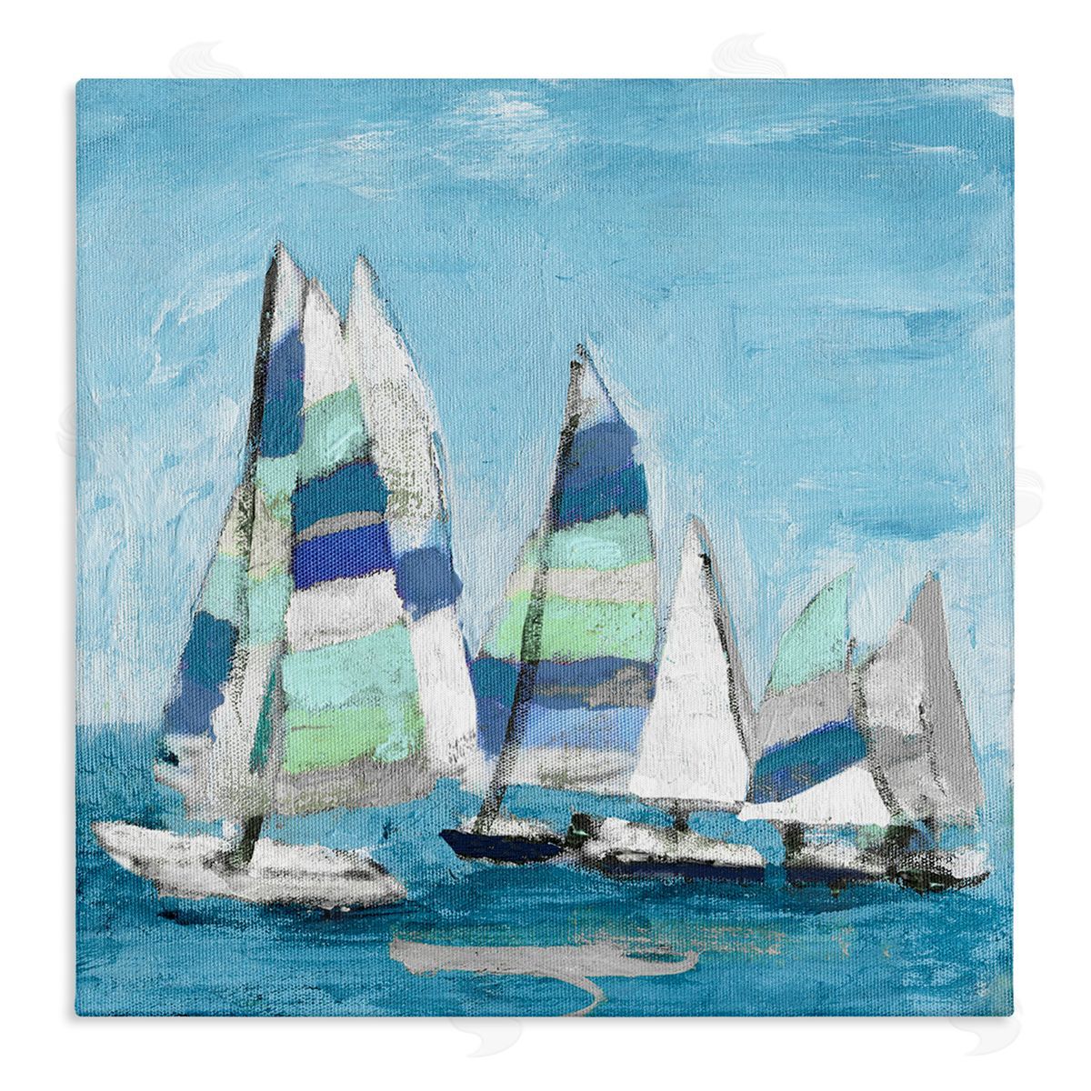 Katrina Craven Nautical Striped Sail Boats Summertime Ocean Painting Stretched Canvas Wall Art Print