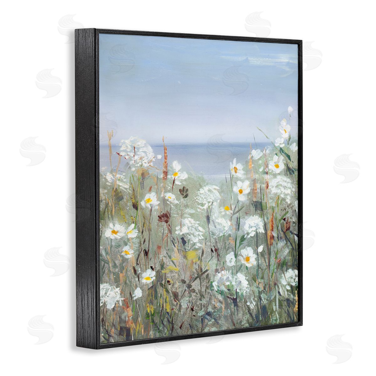 Sally Swatland Spring Daisy Flower Blooms Beachside Ocean View Black Framed Giclee Wall Art Print