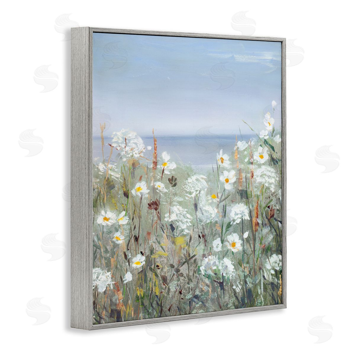 Sally Swatland Spring Daisy Flower Blooms Beachside Ocean View Gray Framed Giclee Wall Art Print