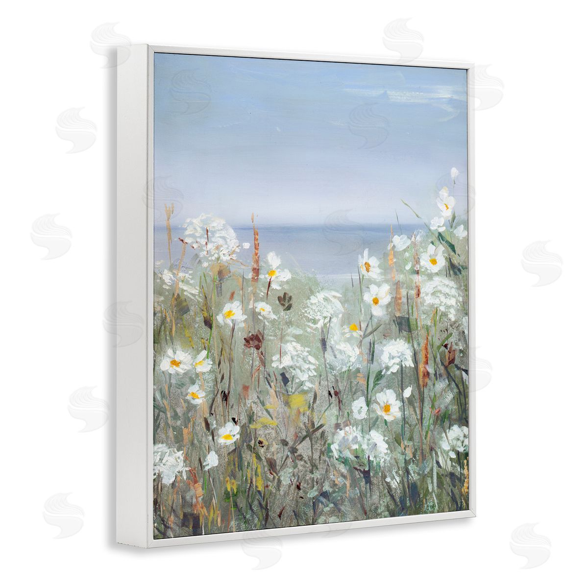 Sally Swatland Spring Daisy Flower Blooms Beachside Ocean View White Framed Giclee Wall Art Print