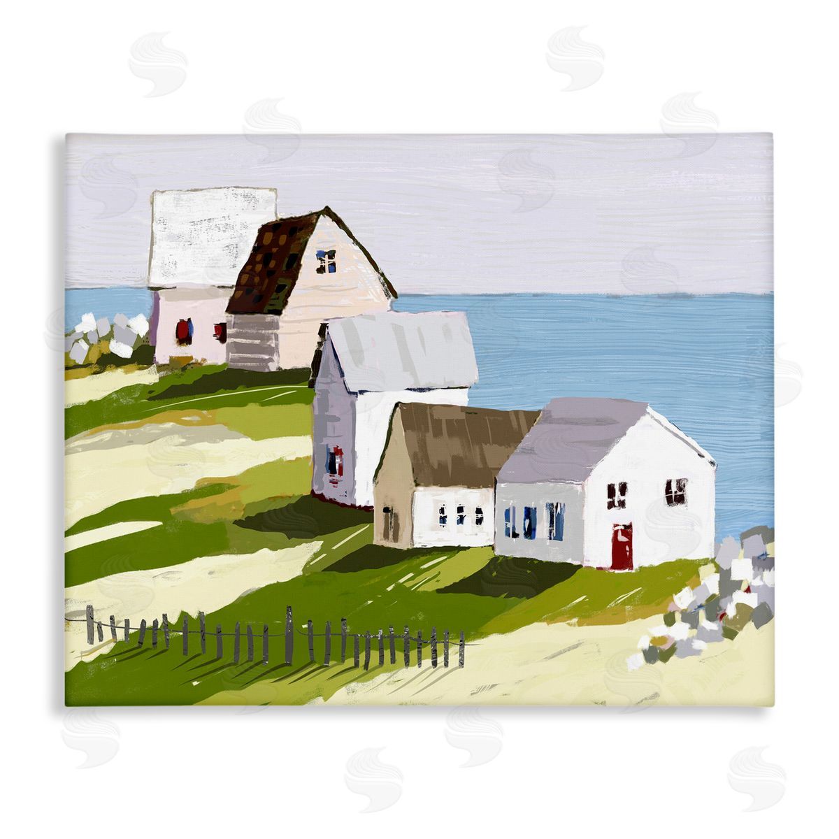 Tina Finn Quaint Seaside Cottages Overlooking Vast Ocean Landscape Stretched Canvas Wall Art Print