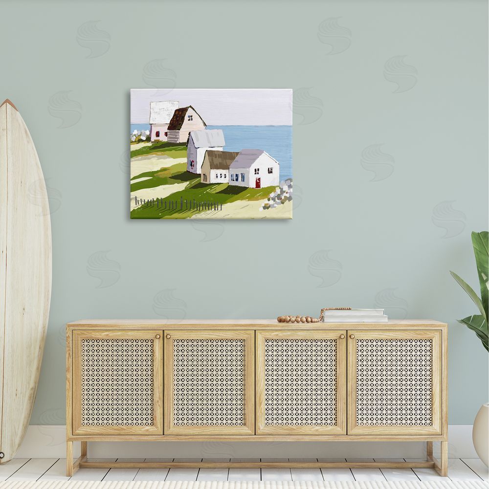 Tina Finn Quaint Seaside Cottages Overlooking Vast Ocean Landscape Canvas Wall Art Print in Room