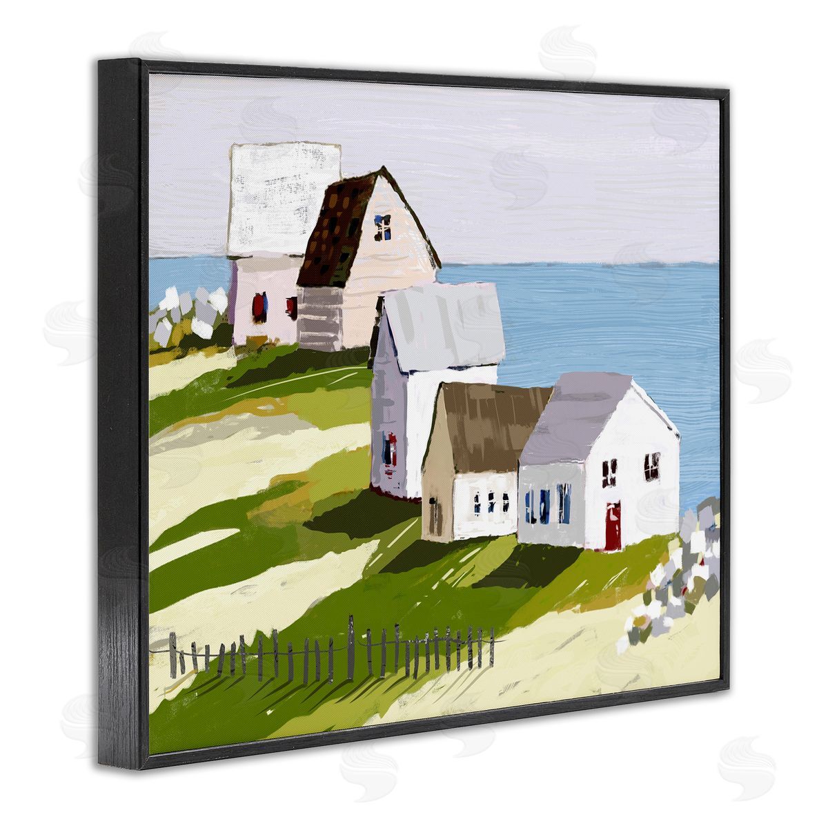 Tina Finn Quaint Seaside Cottages Overlooking Vast Ocean Landscape Black Framed Giclee Wall Art Print