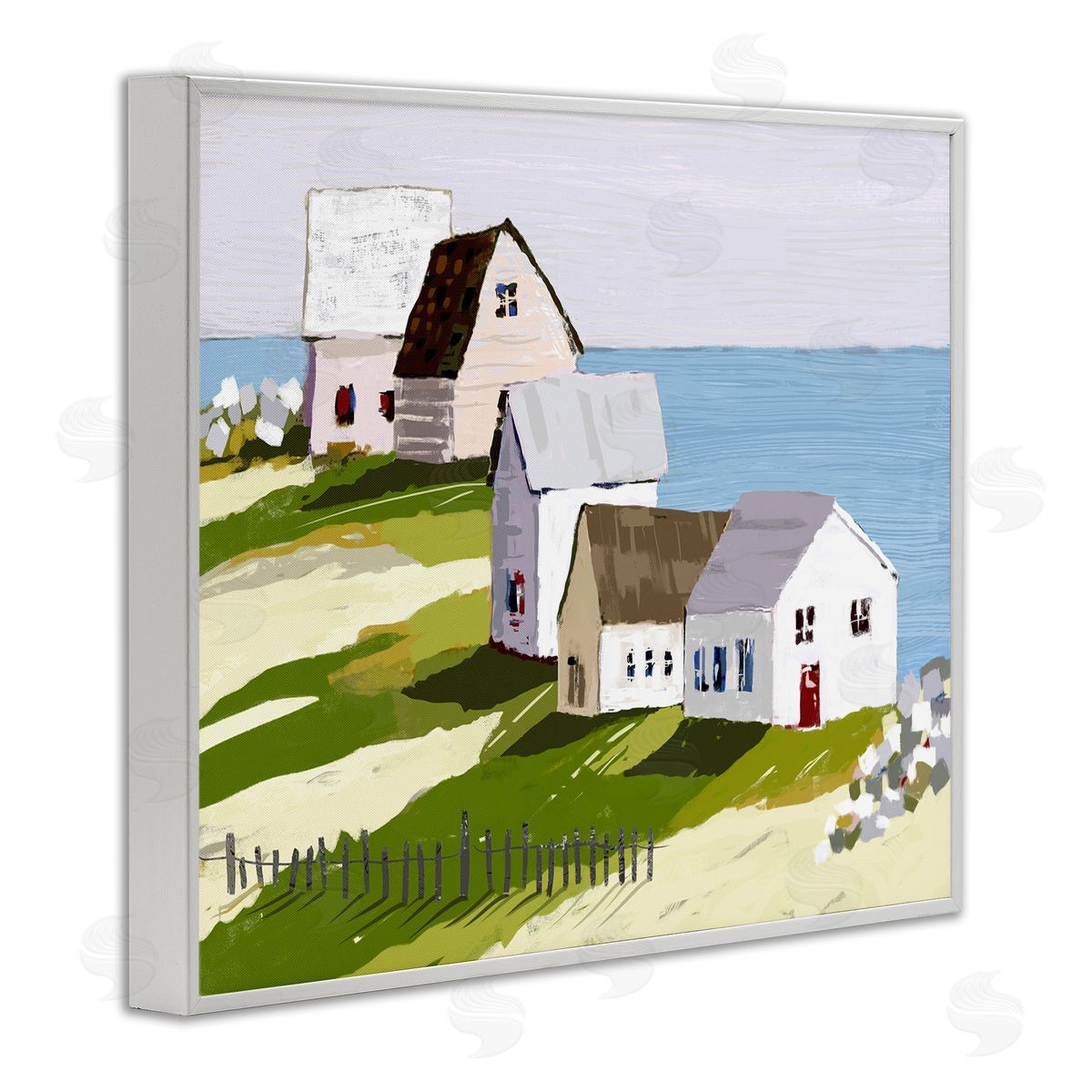 Tina Finn Quaint Seaside Cottages Overlooking Vast Ocean Landscape White Framed Giclee Wall Art Print