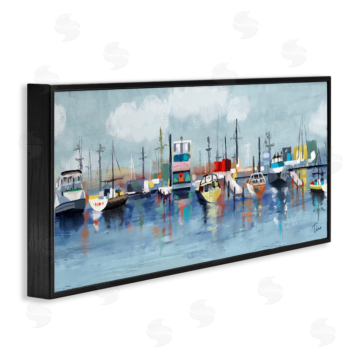 Varied Boats Docked Port Marina Black Frame Print Wall Art, Home Decor by Tina Finn