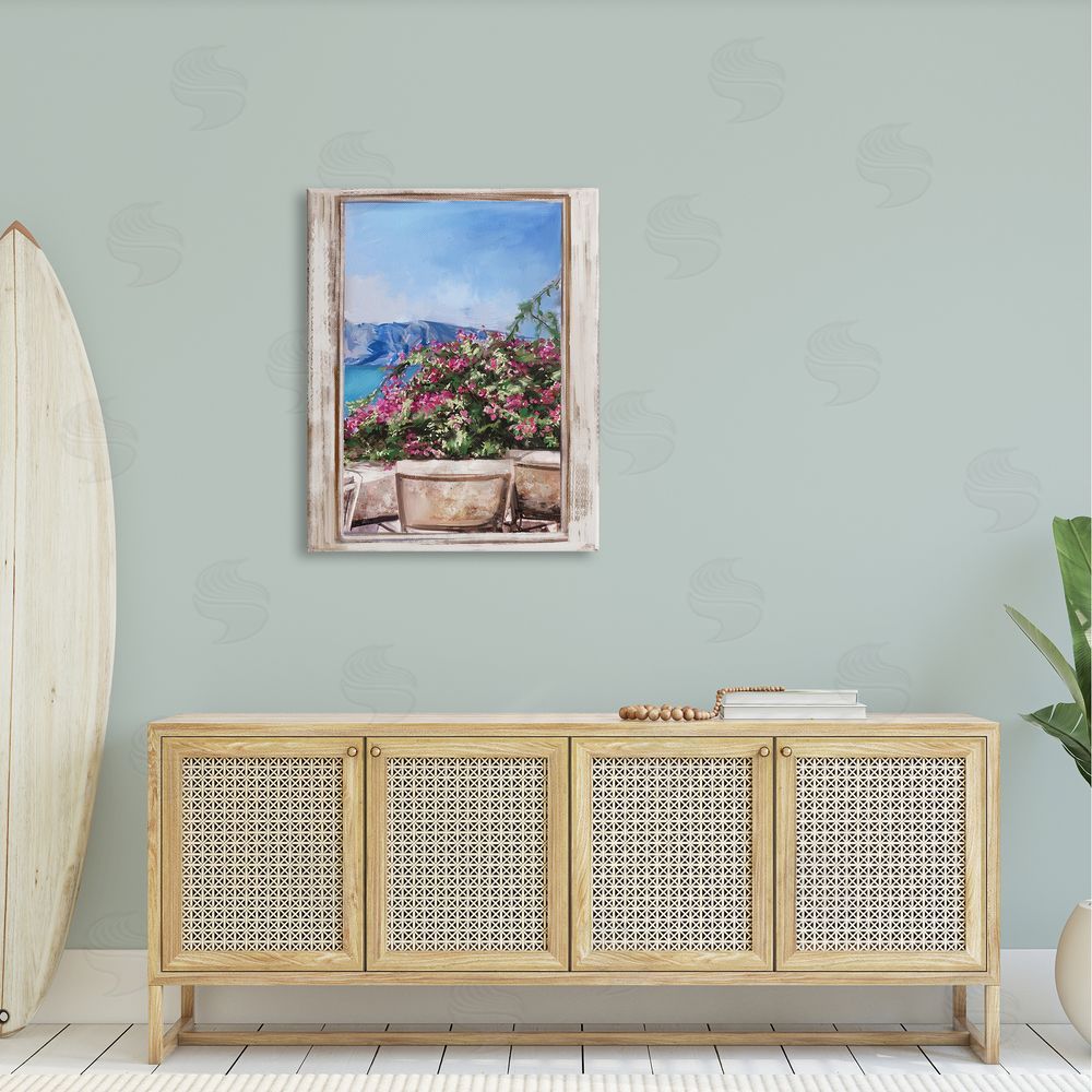 Ziwei Li Through Window View Seaside Flower Garden Scene Canvas Wall Art Print in Room