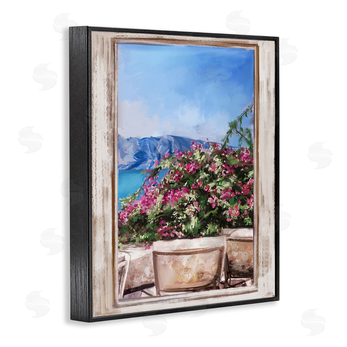 Ziwei Li Through Window View Seaside Flower Garden Scene Black Framed Giclee Wall Art Print