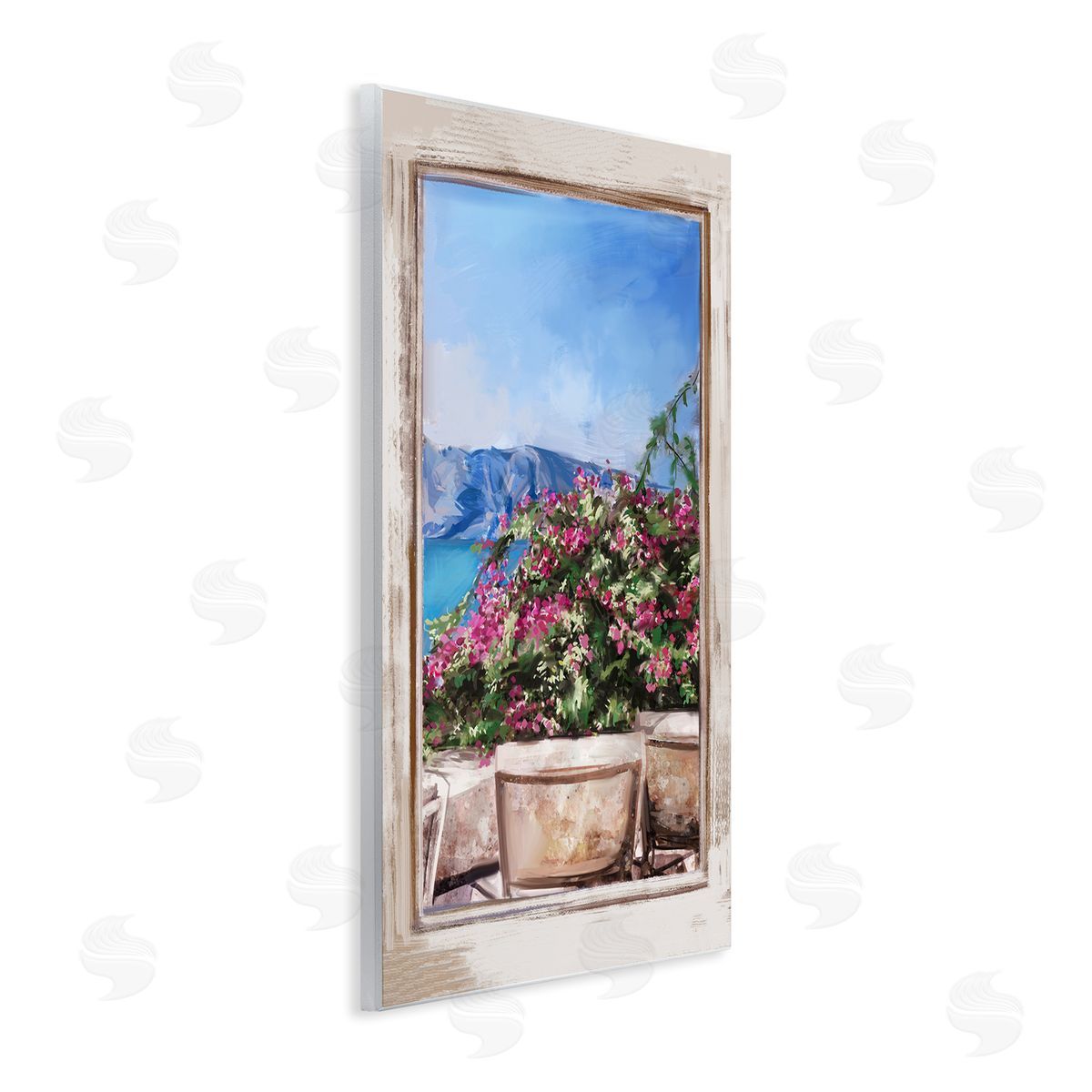 Ziwei Li Through Window View Seaside Flower Garden Scene Wall Plaque Art Print