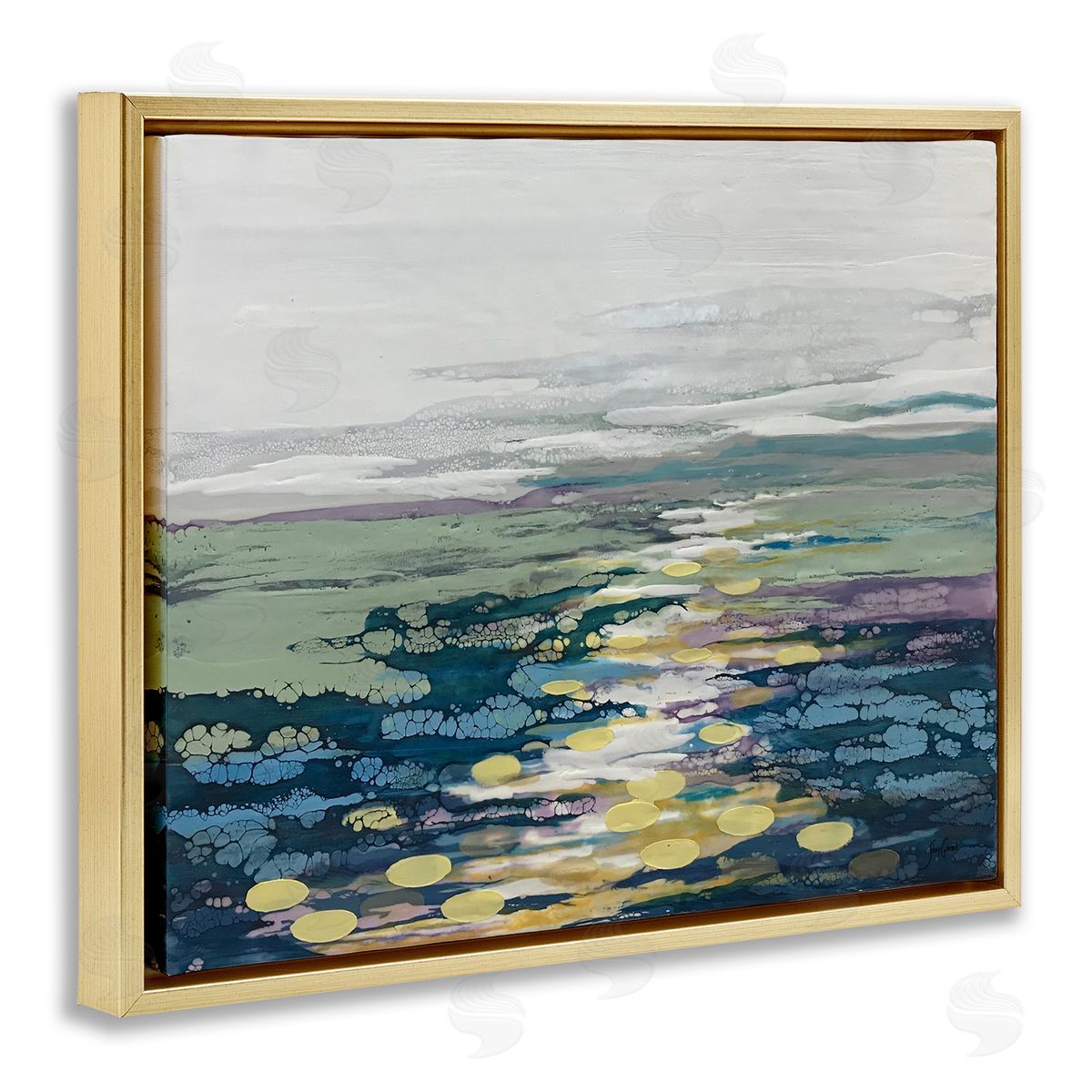 Stacy Gresell Vivid Sea Water Ocean Surface Ripples  Gold Floating Frame Canvas Wall Art Print