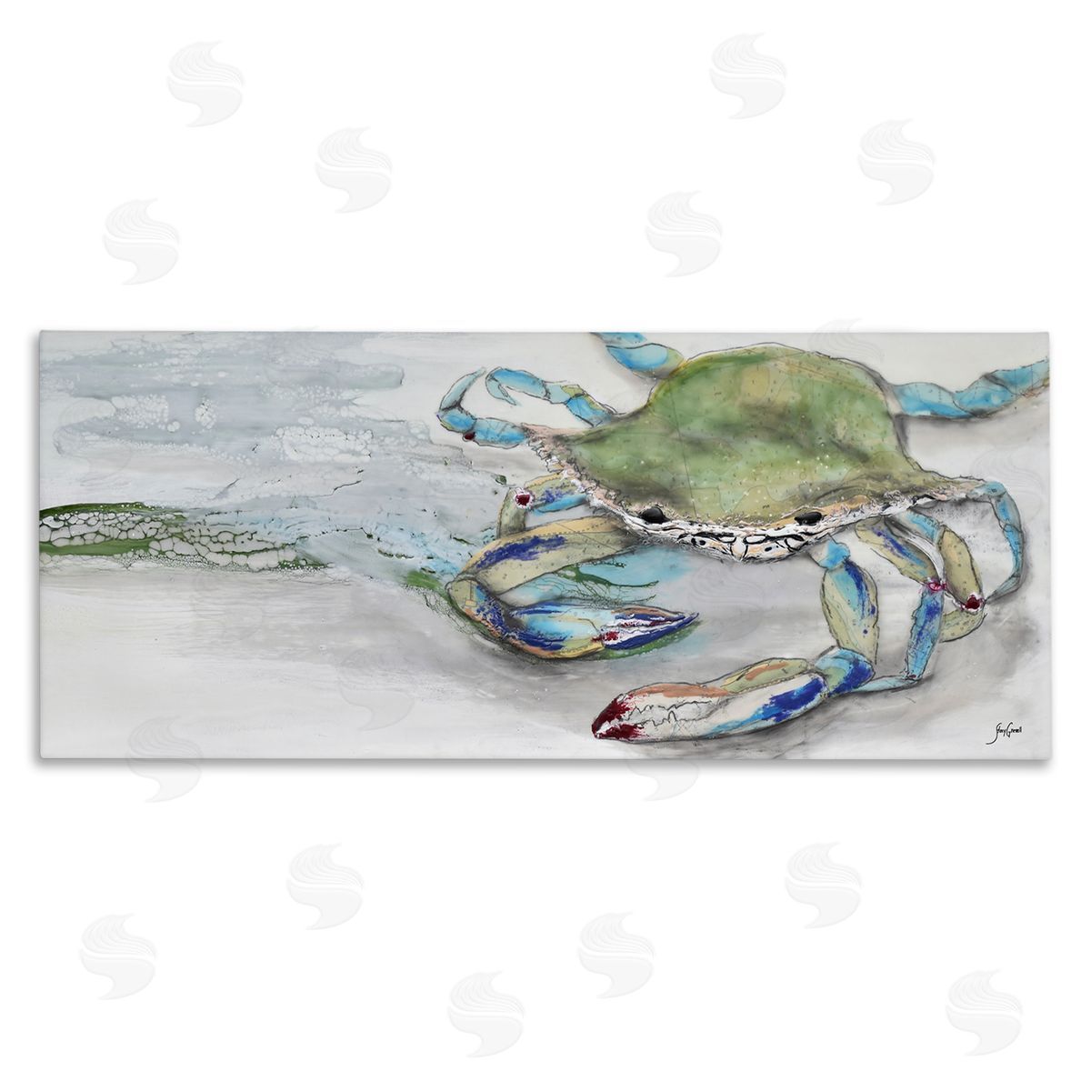Vivid Crab on Beach Shoreline Canvas Wall Art, Home Decor by Stacy Gresell