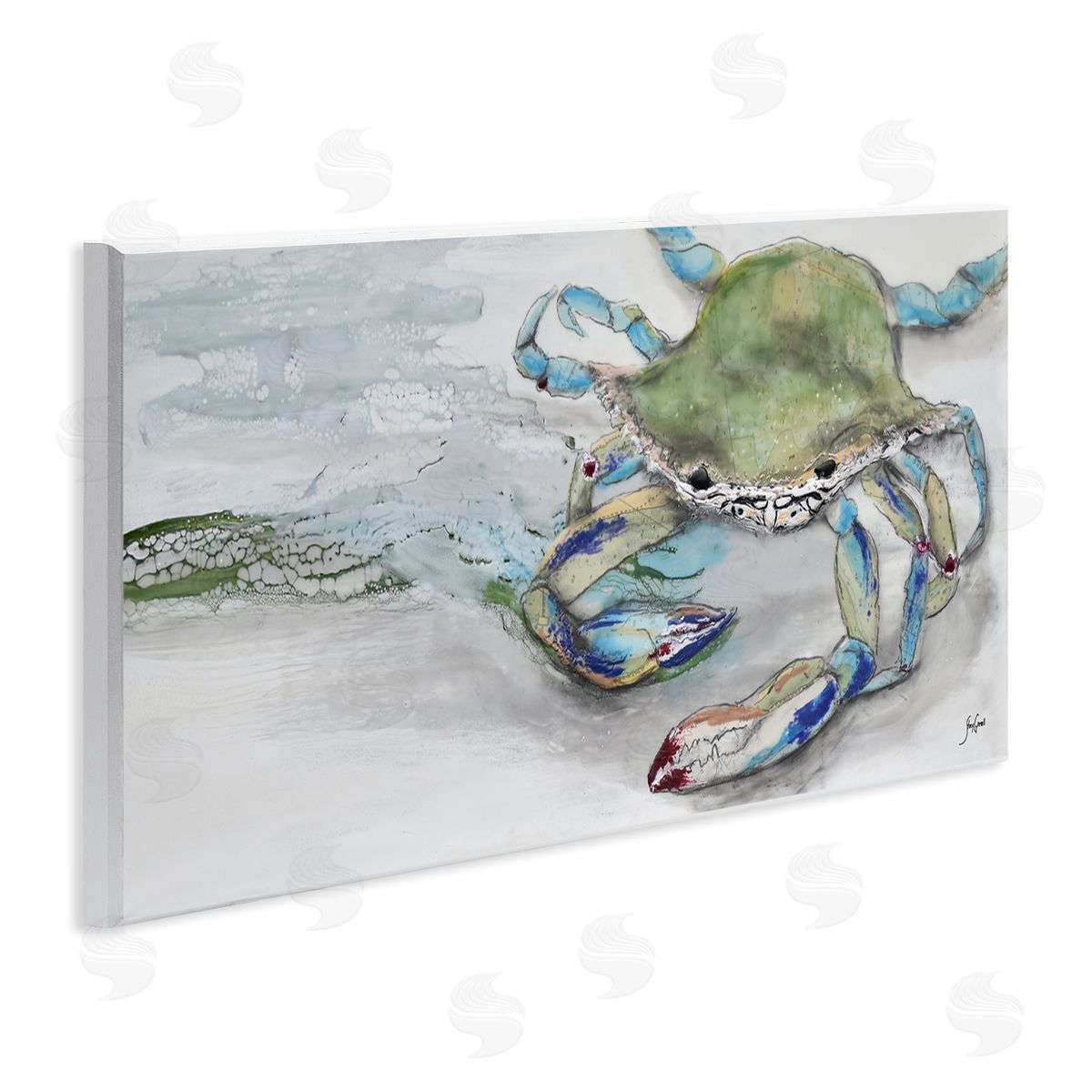 Vivid Crab on Beach Shoreline Wood Plaque Wall Art, Home Decor by Stacy Gresell