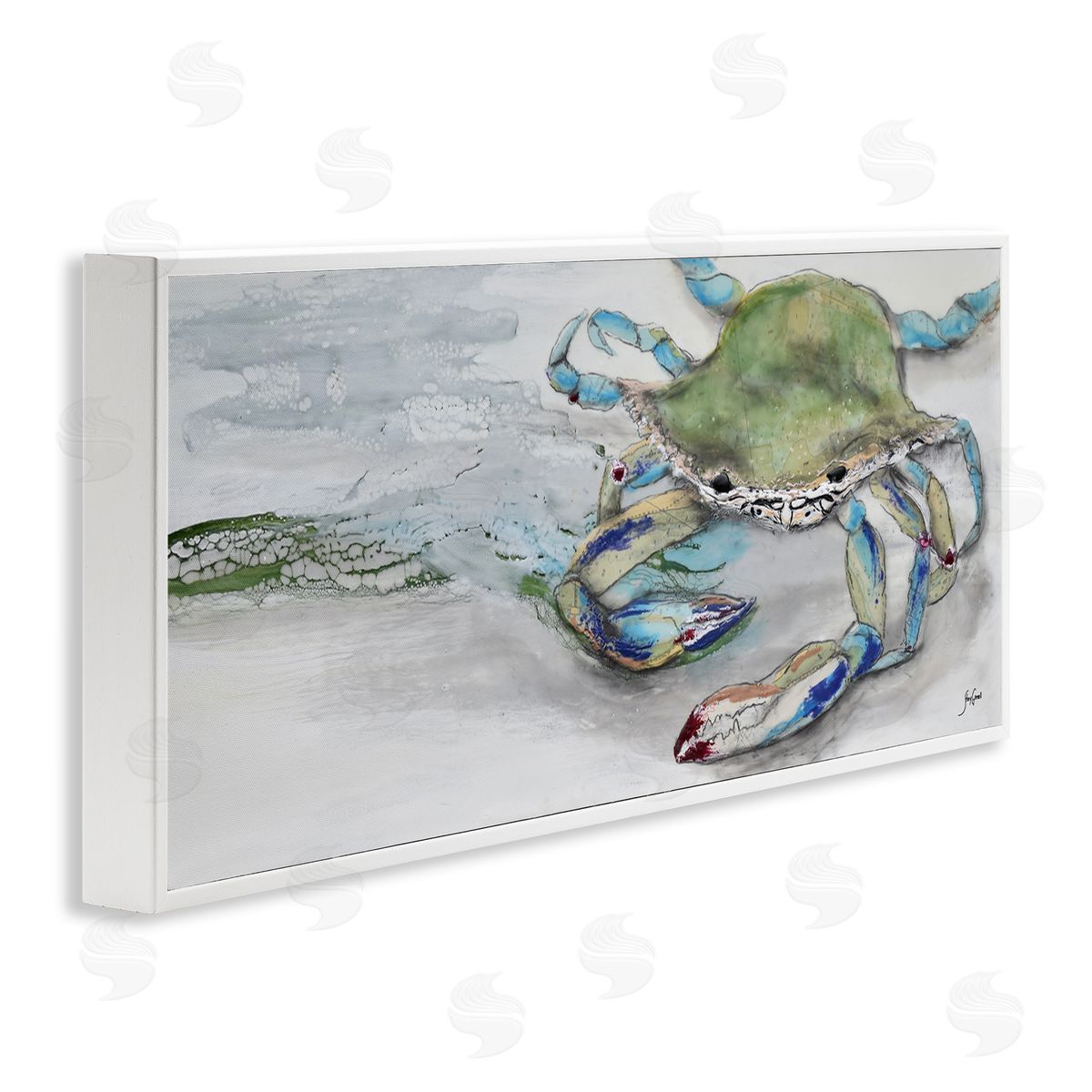 Vivid Crab on Beach Shoreline White Frame Print Wall Art, Home Decor by Stacy Gresell