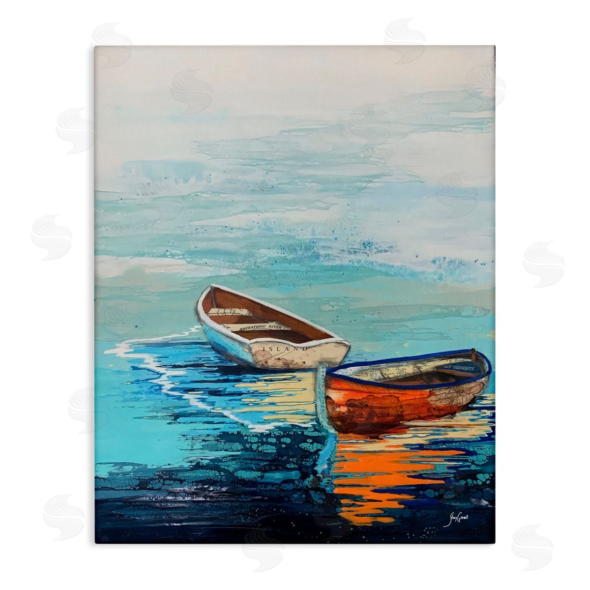 Stacy Gresell Quiet Boats Drifting Vivid Ocean Surface Reflection Stretched Canvas Wall Art Print