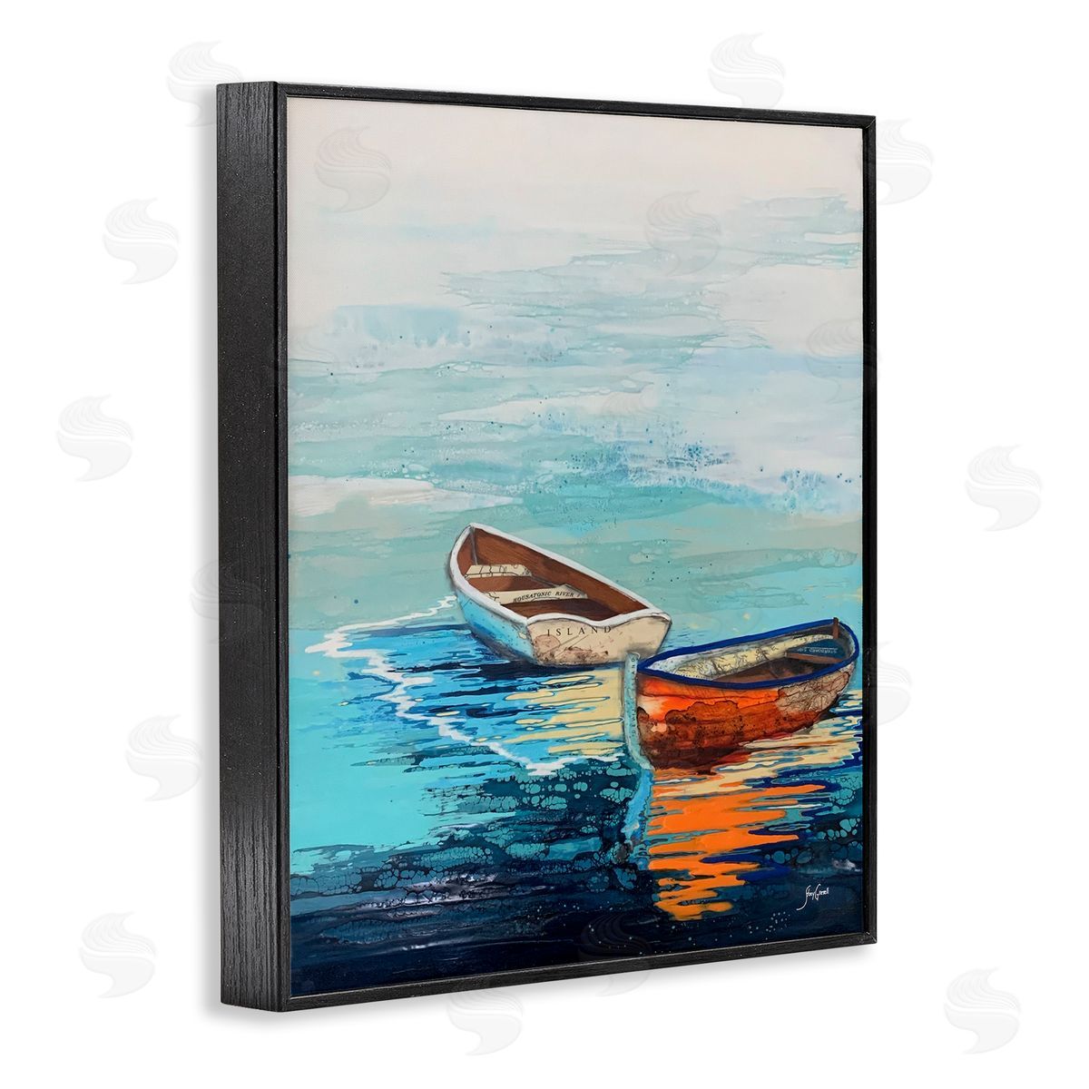 Stacy Gresell Quiet Boats Drifting Vivid Ocean Surface Reflection Black Framed Giclee Wall Art Print