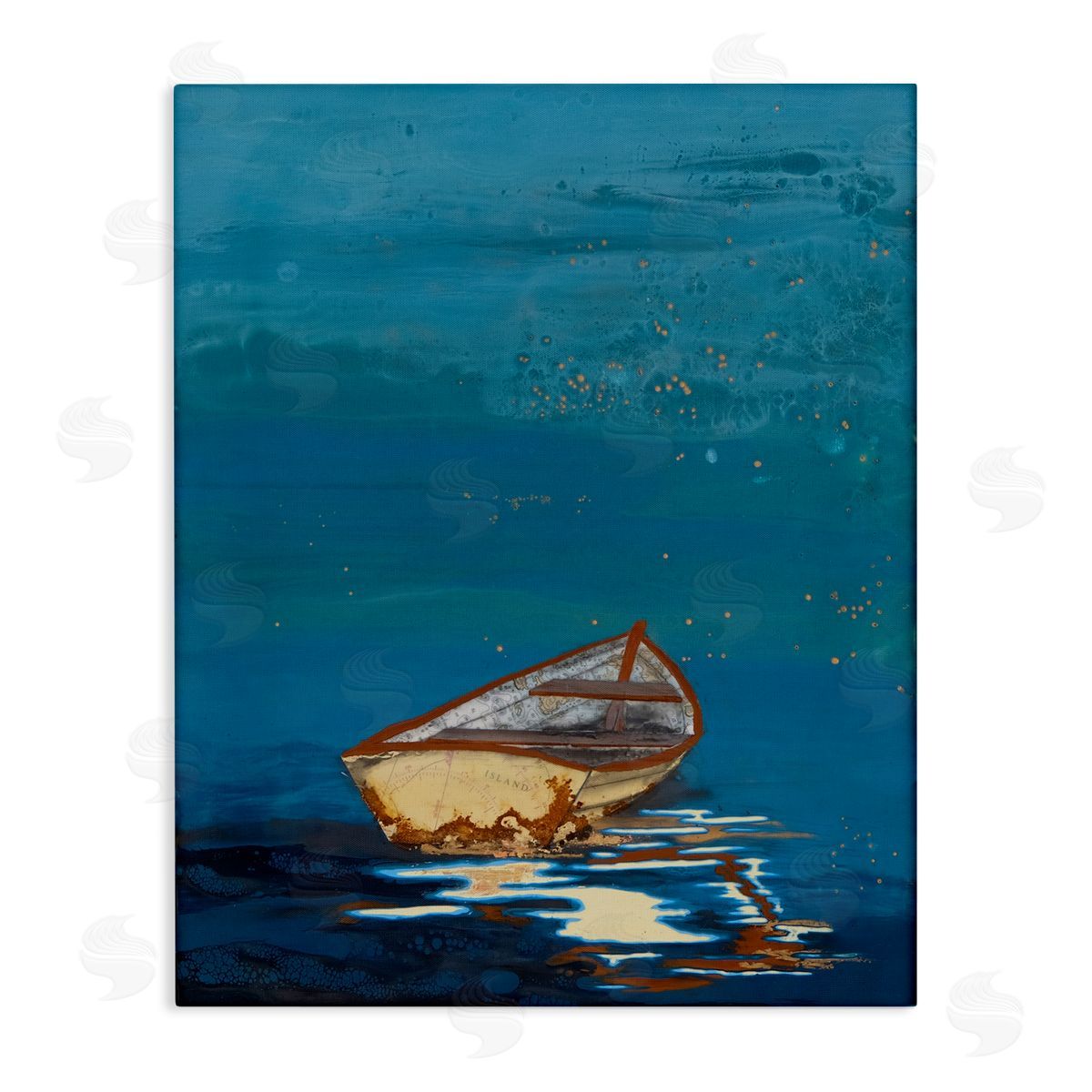 Stacy Gresell Single Boat Ocean Surface Layered Marine  Stretched Canvas Wall Art Print