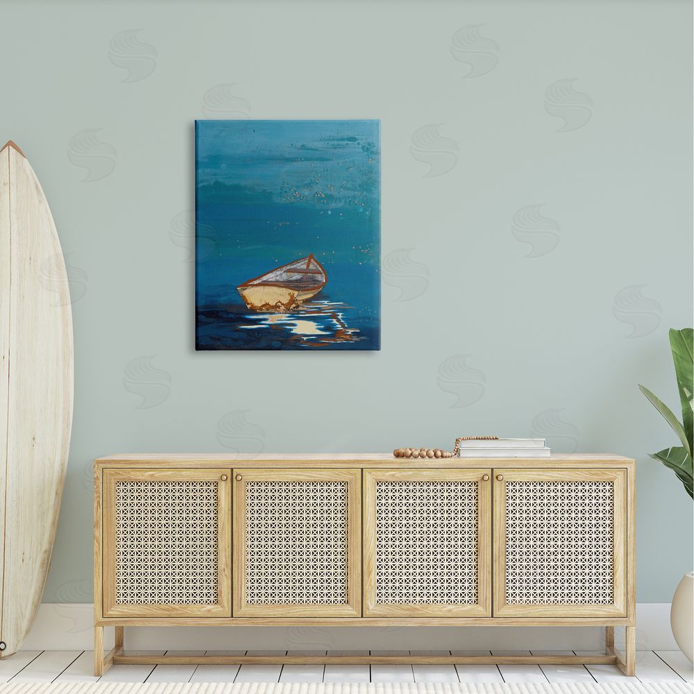 Stacy Gresell Single Boat Ocean Surface Layered Marine  Canvas Wall Art Print in Room