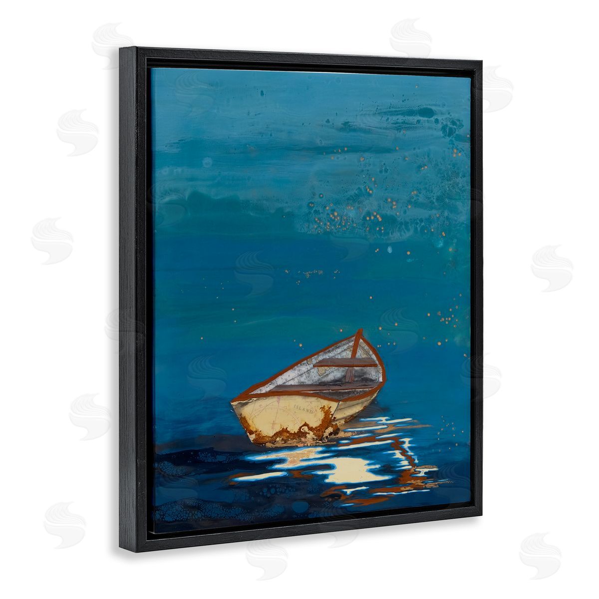 Stacy Gresell Single Boat Ocean Surface Layered Marine  Black Floating Frame Canvas Wall Art Print