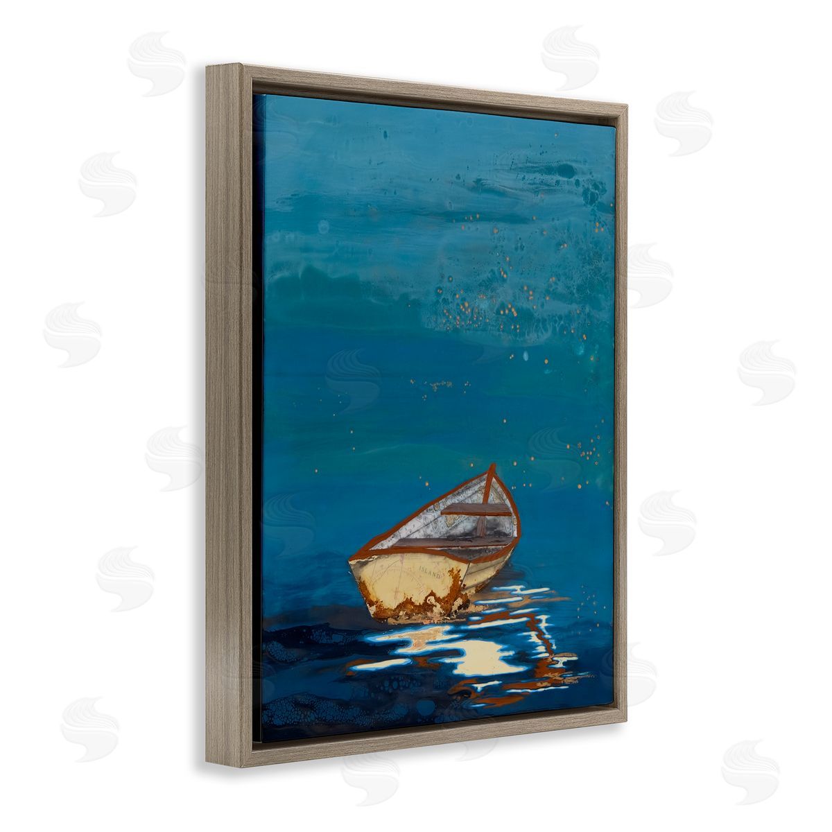 Stacy Gresell Single Boat Ocean Surface Layered Marine  Brown Floating Frame Canvas Wall Art Print