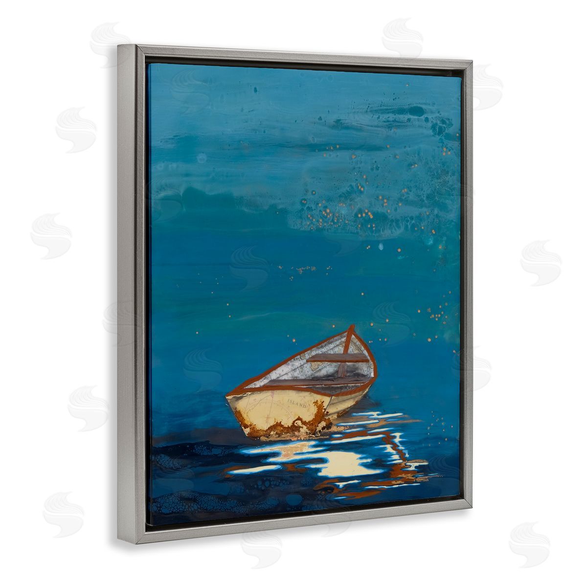 Stacy Gresell Single Boat Ocean Surface Layered Marine  Gray Floating Frame Canvas Wall Art Print